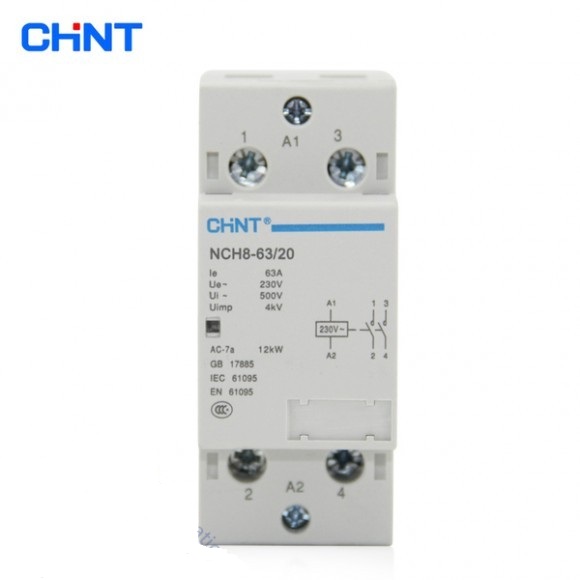 Khởi động từ 1 Pha CHINT 63A/220V, bảo vệ cho công tắc hoặc ổ cắm thông minh, có thể lắp vào ray ở tủ điện