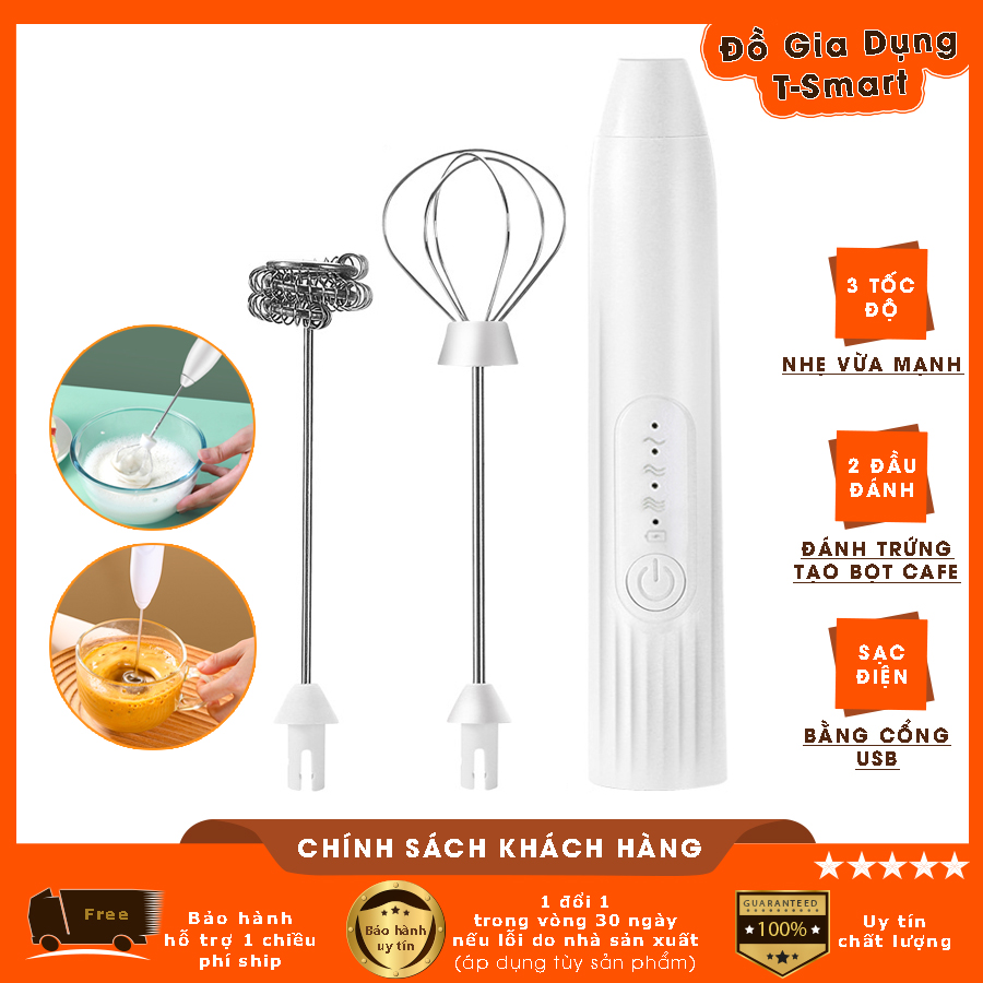 Máy đánh tạo bọt cafe, đánh trứng, sữa cầm tay mini 3 tốc độ tiện dụng - kèm dây sạc usb