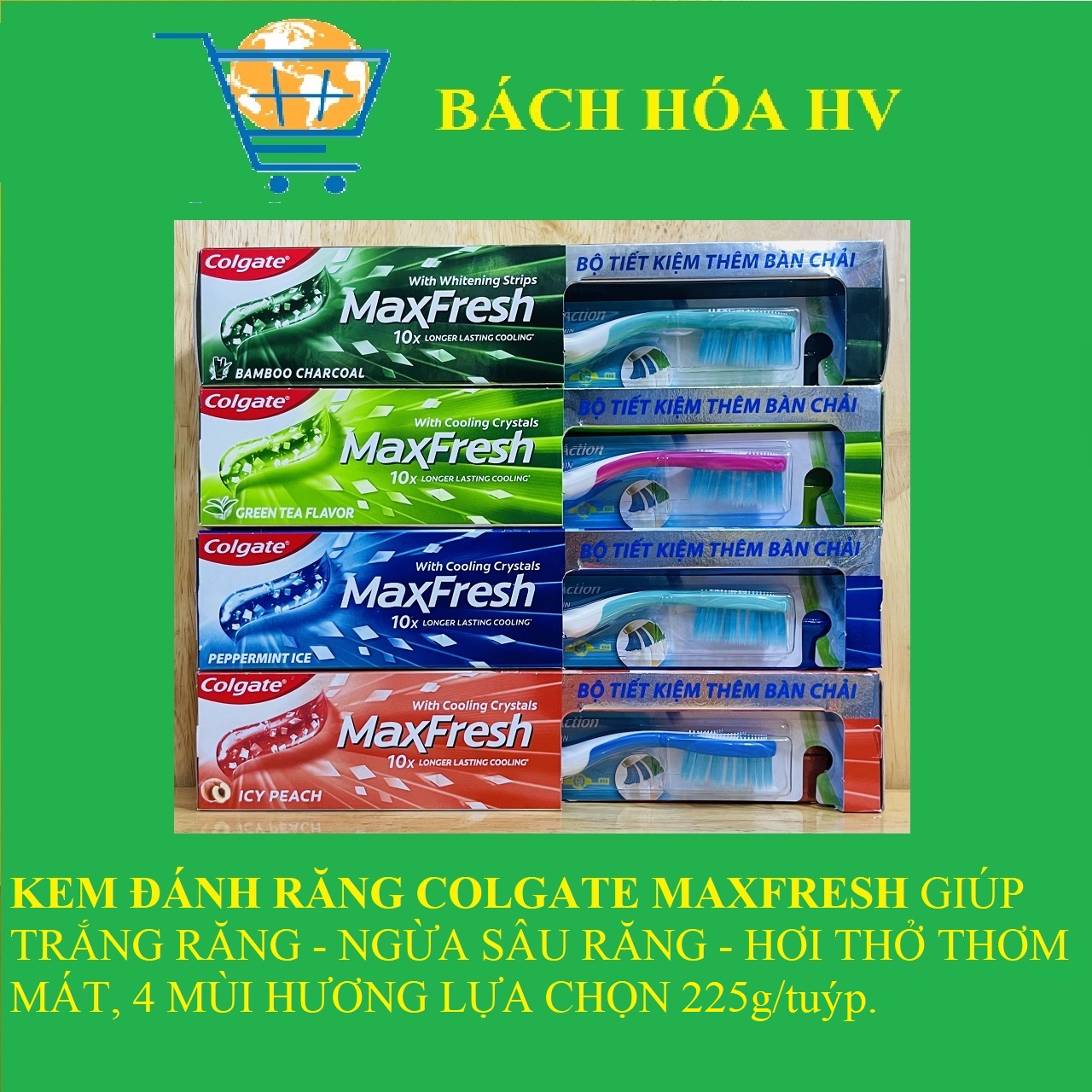 KĐR COLGATE MAXFRESH 225g/Tuýp Tặng bàn chải lông tơ - BACH HOA HV