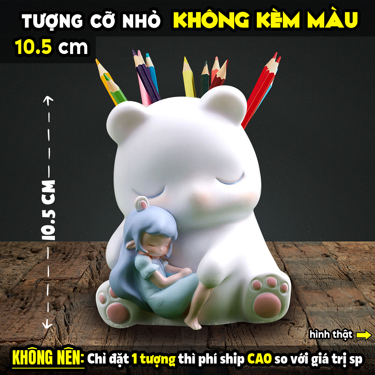 Tượng tô màu, Lọ Bút Soái Ca Gấu, size L, tượng thạch cao (Không kèm màu), tô tượng