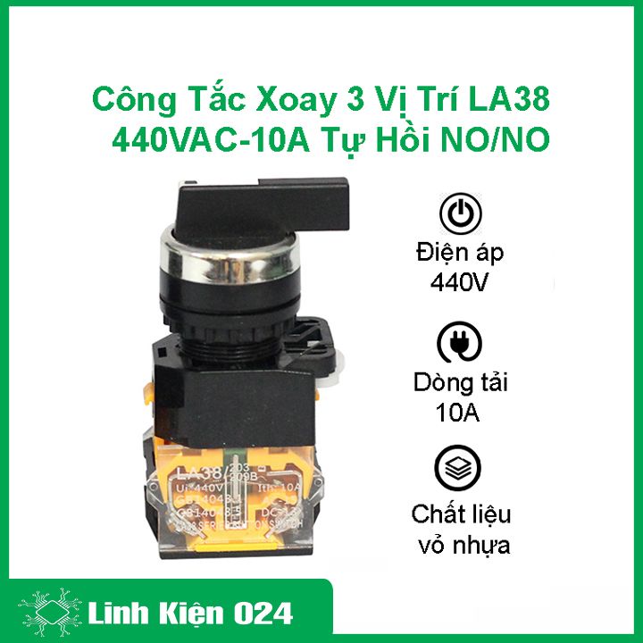Công Tắc Xoay 3 Vị Trí LA38 440V-10A Tự Hồi ( Xoay Nhả)