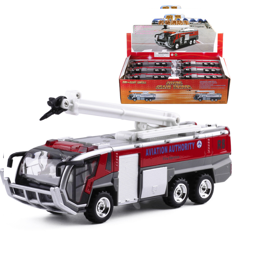 Xe ô tô cứu hỏa sân bay bằng hợp kim và nhựa có âm thanh cứu hỏa và đèn xe chạy bằng cót đồ chơi trẻ em