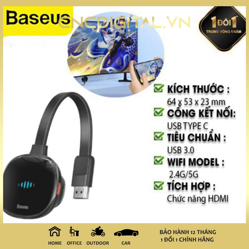 Bộ truyền hình ảnh qua HDMI không dây Baseus Meteorite Shimmer Wireless Display Adapter kết nối 4K HDMI cho TV, Máy tính, Màn hình ô tô - Hàng Chính Hãng