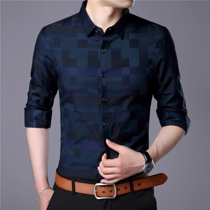 [HCM]Áo sơ mi nam dài tay phối họa tiết GN477 Phong cách Hàn Quốc Chất kate mềm mịn chuẩn form