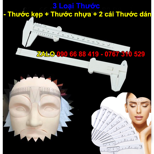 Set gồm Thước kẹp lông mày mỏ vịt + Thước nhựa chữ M đo chân mày phun xăm điêu khắc + 2 cái Thước dán định hình lông mày phun xăm