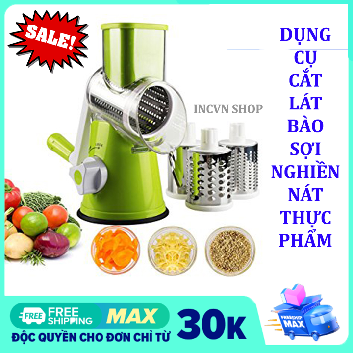 ( Miễn Ship)Bộ nạo củ quả quay tay 3 đầu, Dụng cụ nạo rau củ thành dạng sợi, Máy thái rau củ quả đa năng , Dụng Cụ Bào Sợi, Thái Lát, Cắt Rau Củ Quả Đa Năng