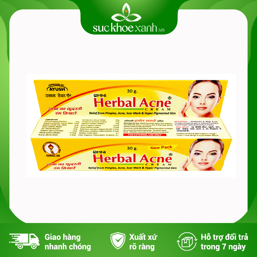Kem ngăn ngừa mụn thảo dược Omni Herbal Acne Cream 30g - Hàng chính hãng