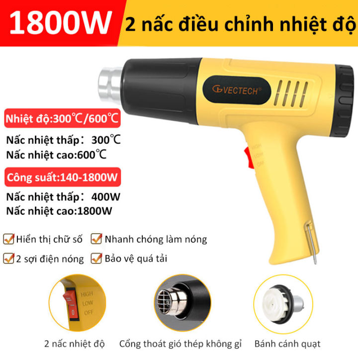 Máy khò nhiệt máy thổi hơi nóng, súng khò nhiệt, công suất cực lớn đến 1800w, làm nóng nhiệt độ lên đến 600 độ C