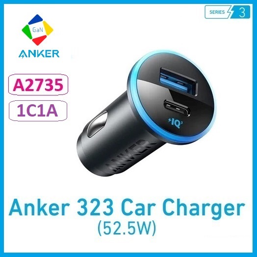 Tẩu sạc nhanh ô tô anker 323 car charger 52.5w a2735 | qc3.0/pd