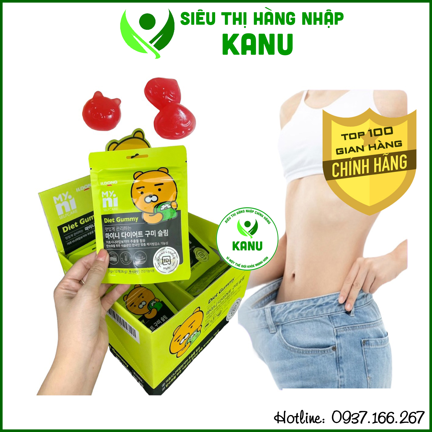 Kẹo dẻo giảm cân Mini Diet Gummy Slim vị táo xanh Hàn Quốc 36g
