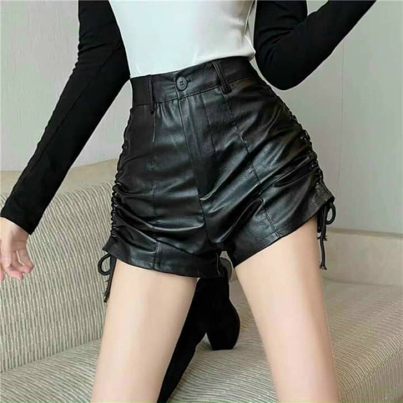 Quần rút dây 2 bên chất da,quần short thời trang nữ-ly store