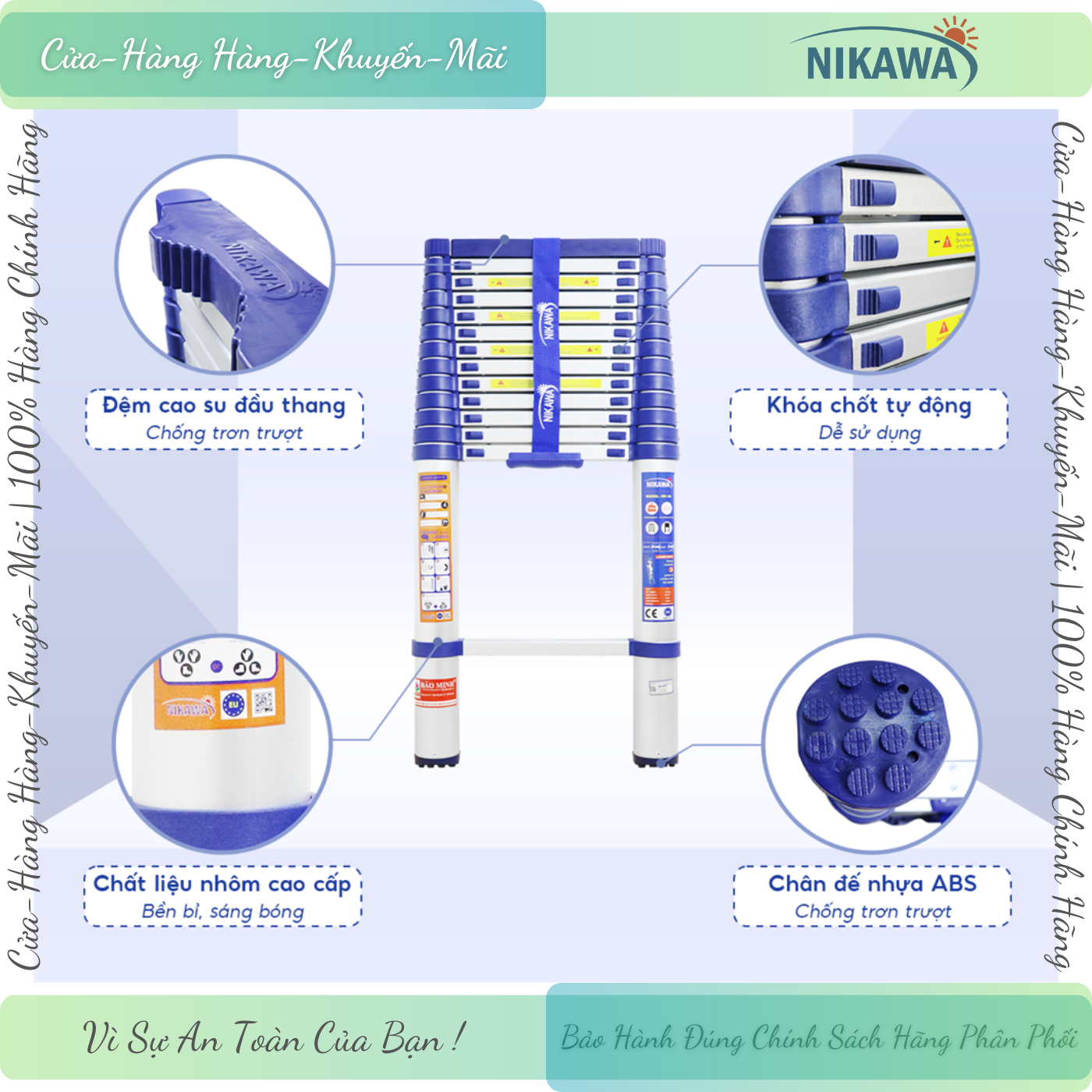 Nikawa | thang nhôm rút đơn xếp gọn nikawa nk-48 new, 4.8 mét