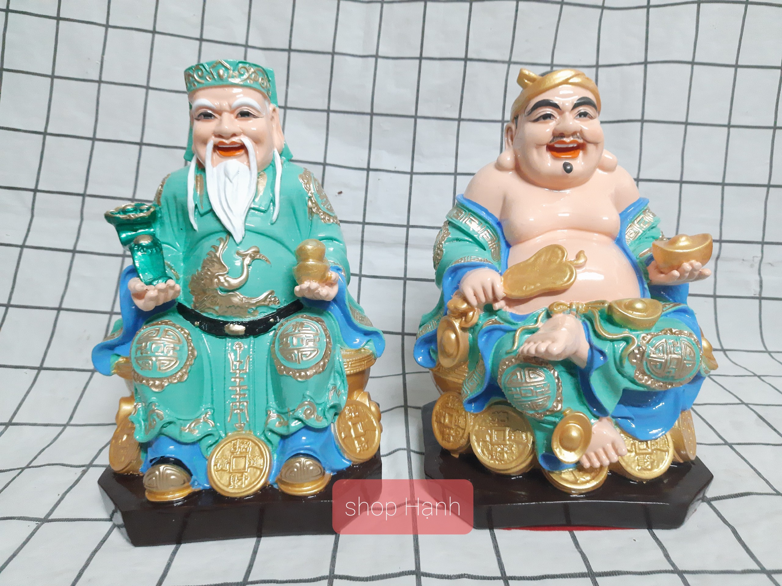 Ông Địa Thần Tài Đê vuông xanh cao 25 cm