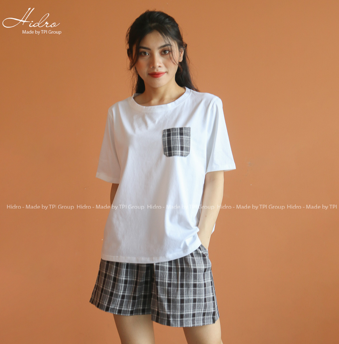 Bộ ngủ áo phông túi phối mix quần kẻ caro chất cotton siêu mát