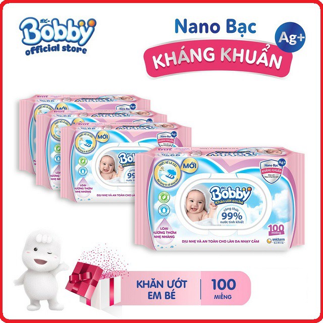 Khăn ướt Bobby Care Hương thơm nhẹ nhàng / Không mùi 80 tờ/gói