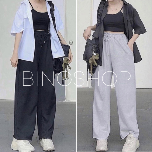 Quần suông trơn Guuhouse , quần suông ống rông cạp chun 3 màu freeship