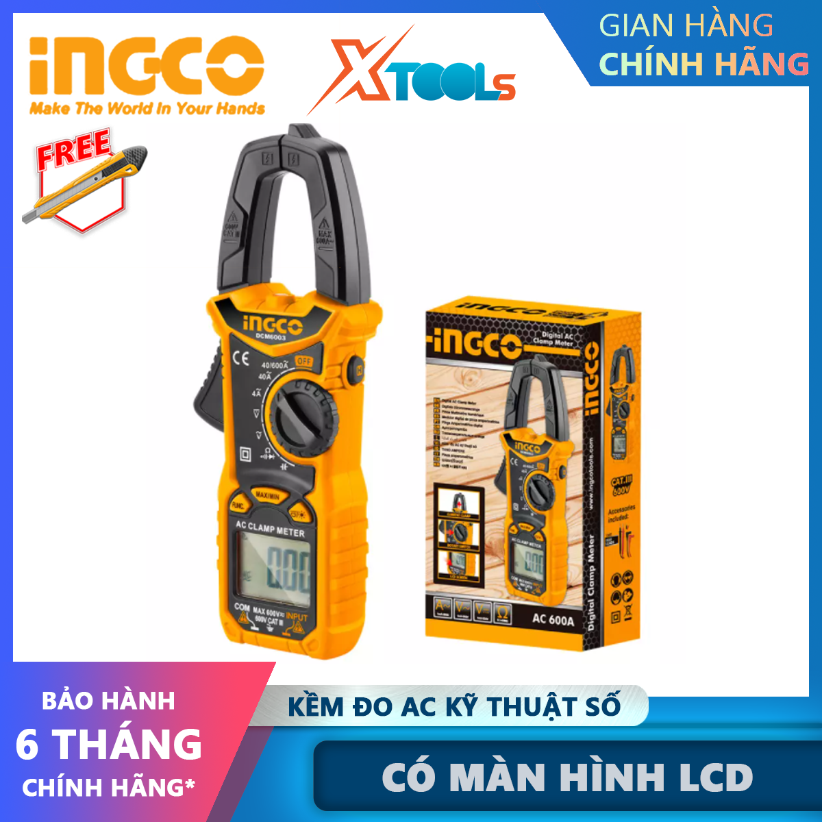 Ampe kìm đo ac kỹ thuật số ingco dcm6003 đồng hồ đo điện ac / dc 6000 đếm, sử dụng để đo dòng điện, điện áp hoặc điện trở
