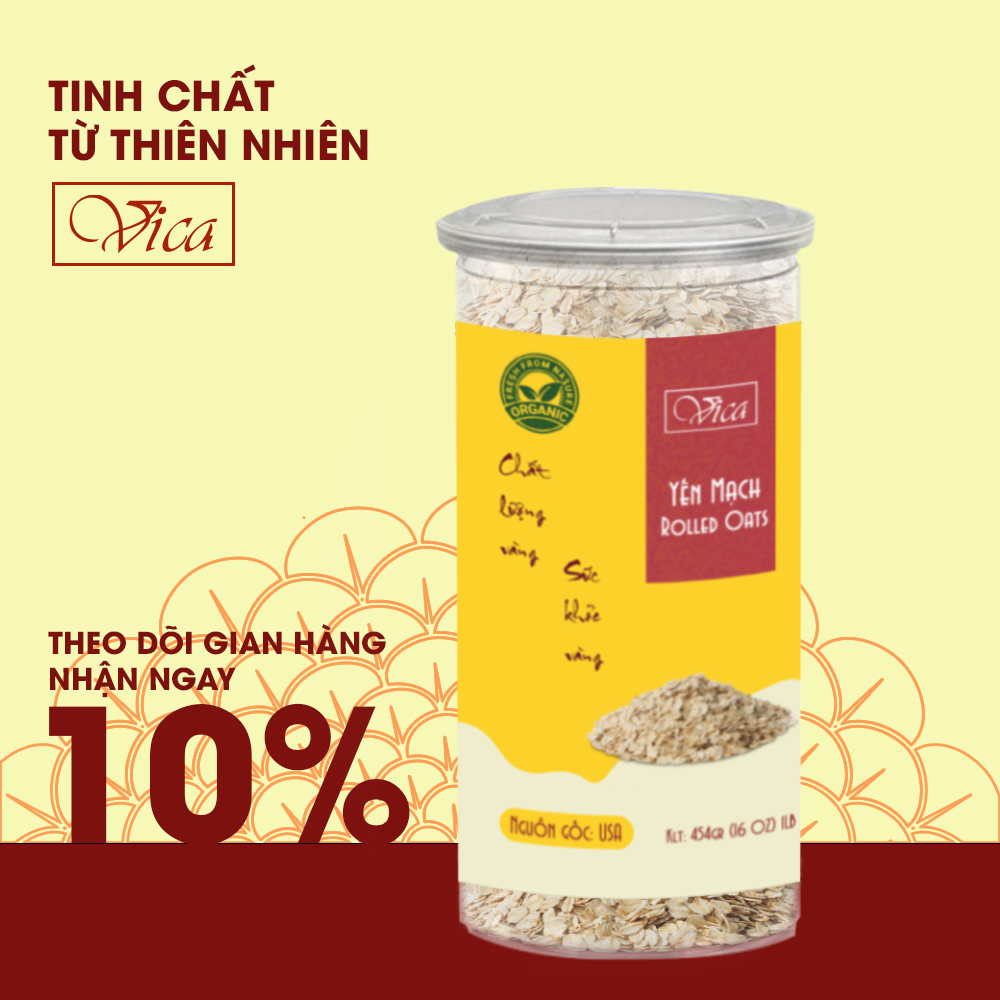 Yến mạch Mỹ cán dẹt VICA 454g (1LB) loại cao cấp. Yến mạch USA cán dẹt cao cấp dùng để nấu cháo dinh dưỡng, ngũ cốc (Ngăn ngừa Ung thư, Bổ sung dưỡng chất cho bé). ĐÂY LÀ HÀNG MỸ, KHÔNG PHẢI HÀNG TQ RẺ TIỀN