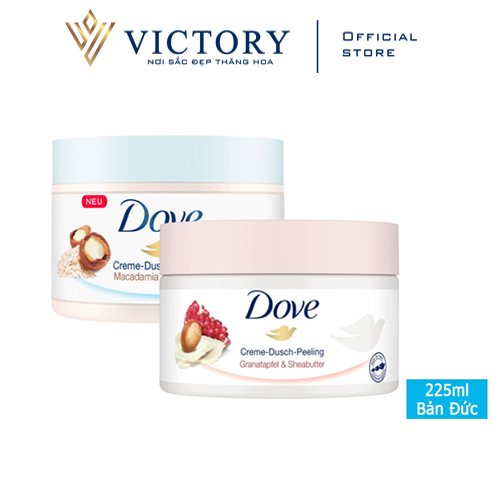 Tẩy Da Chết Dove Body Scrub Macca Đức Lựu Dỏ Giúp Da Mịn Màng Tẩy Tế Bào Chết dung tích 225 gram