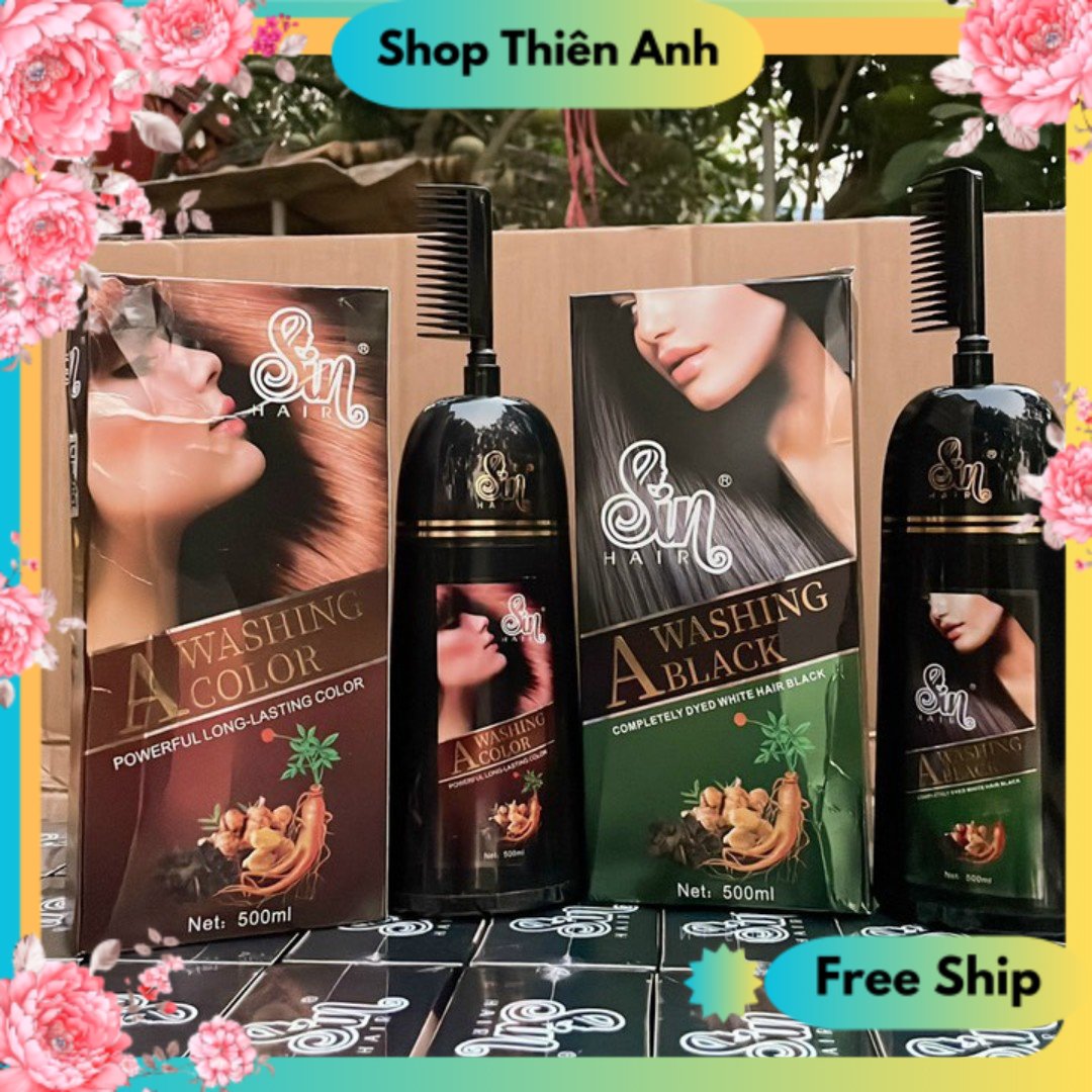 (Bán Chạy) Dầu Gội Phủ Bạc SIN HAIR Nhật Bản 500ml 2 Màu Nâu - Đen Nhanh Phủ Bạc Nhanh , phục Hồi tóc,