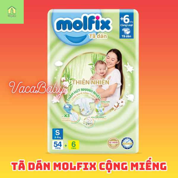 Tã dán molfix thổ nhĩ kỳ thiên nhiên an toàn bông organic tự nhiên size s54+6/ m48+6/ l42+6