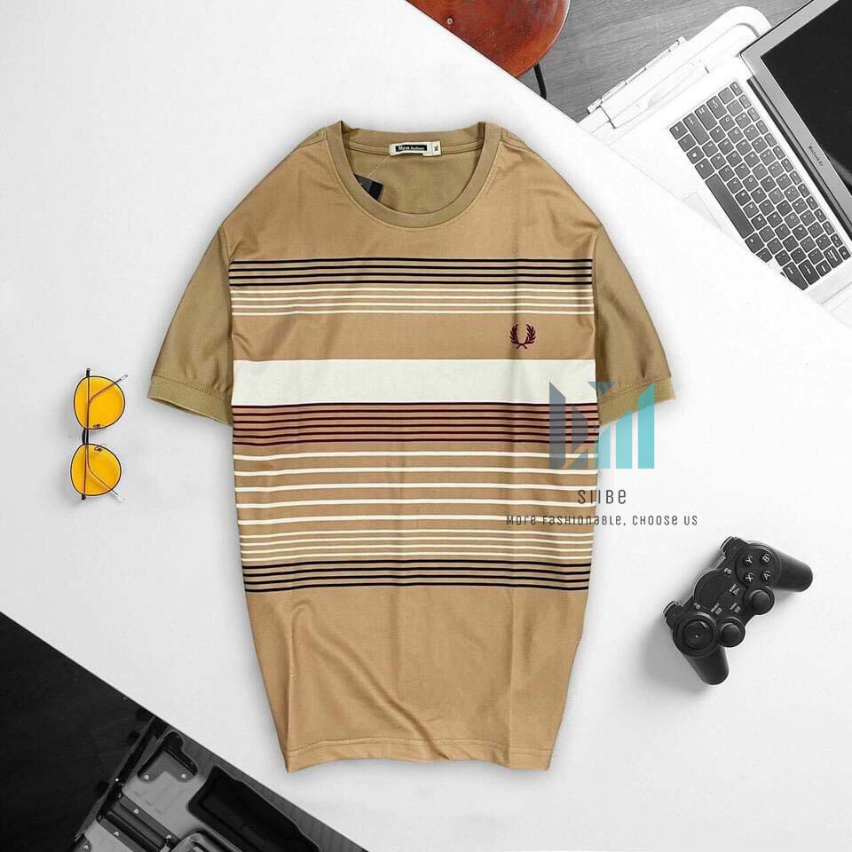 Áo phông (FREESHIP) áo thun nam cổ tròn sọc ngang trẻ trung in logo đơn giản - Thời trang nam SIIBE