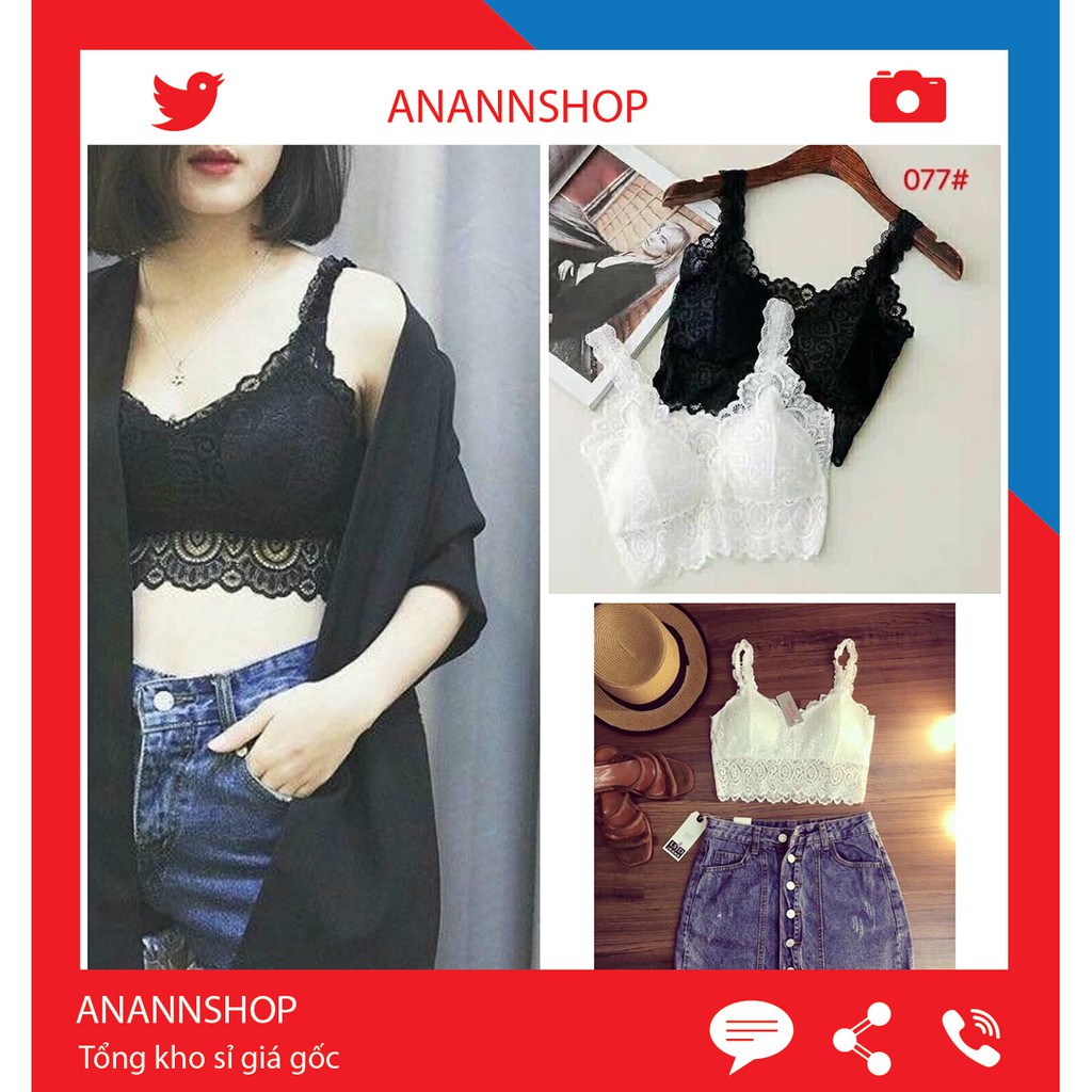 Áo ngực bra ren hoa 2 dây quyến rũ có đệm ngực chất ren mềm mịn kiểu dáng crotop bralette 077