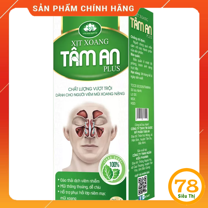 Xịt xoang Tâm An - Viêm xoang, Viêm mũi dị ứng, Tắc nghẹt mũi, Sổ mũi (20ml/lọ)