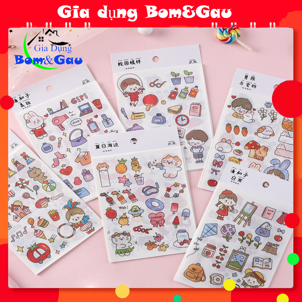 Bộ 4 tấm sticker/ tấm dán hình cute trang trí các loại sổ tay, vỏ điện thoại, bình nước...