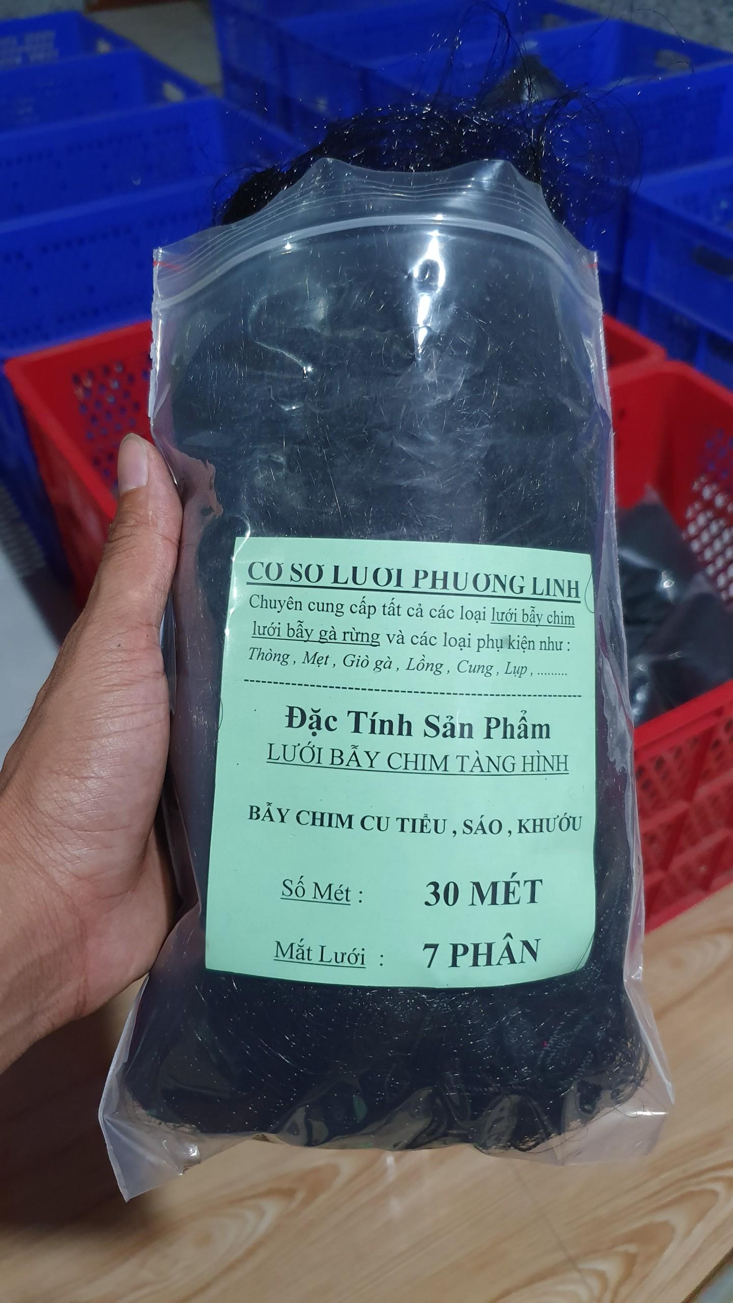 30 mét lưới bẫy cu , cò , quốc , tổng hợp chim ngày ( lỗ 7 phân chiều cao 5m5 -  4 dây 3 túi ) lưới cước thái màu đen tàng hình