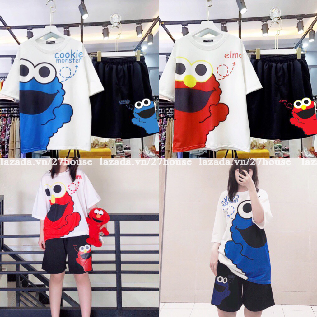 Đồ bộ nam nữ hoạt hình KAW Set đi chơi - mặc nhà form rộng 60kg Unisex Freesize Nam nữ mặc được Áo thun + Quần cartoon cute Thoáng mát 27HOUSE