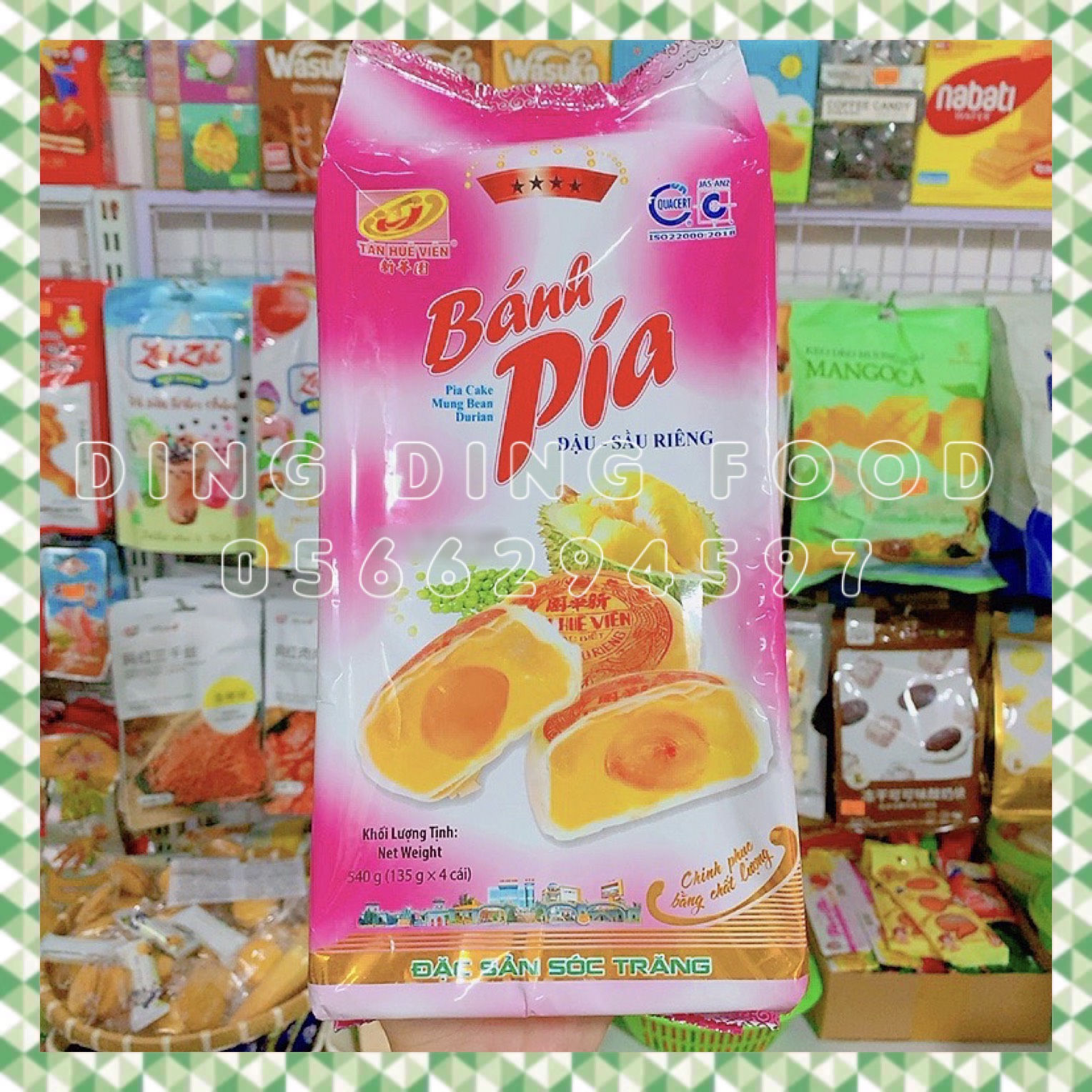 Date Mới - COMBO 10 BỊCH Bánh Pía Đậu Xanh Sầu Riêng Trứng 4 Sao 540G (1 Bịch 4 Bánh) Tân Huê Viên Đặc Sản Sóc Trăng, DING DING FOOD
