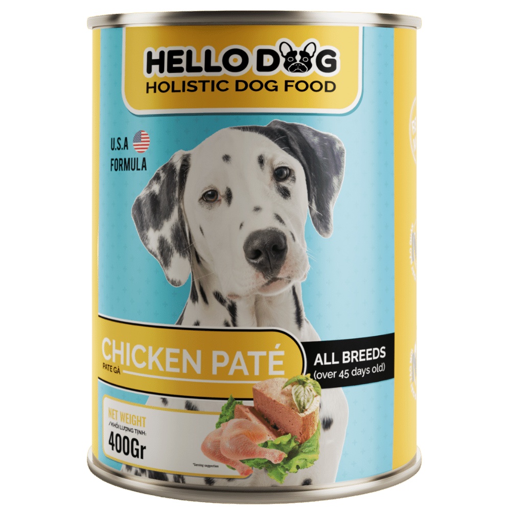Pa tê cho chó mọi lứa tuổi Hello Dog Chicken Pate 400g thức ăn mềm thịt gà tươi sản xuất tại việt nam theo công nghệ tiêu chuẩn mỹ
