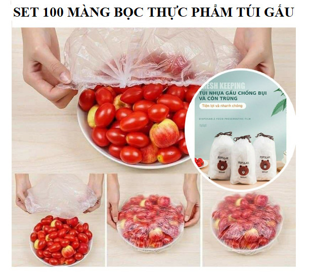 Túi 100 màng bọc thức ăn co dãn tái sử dụng