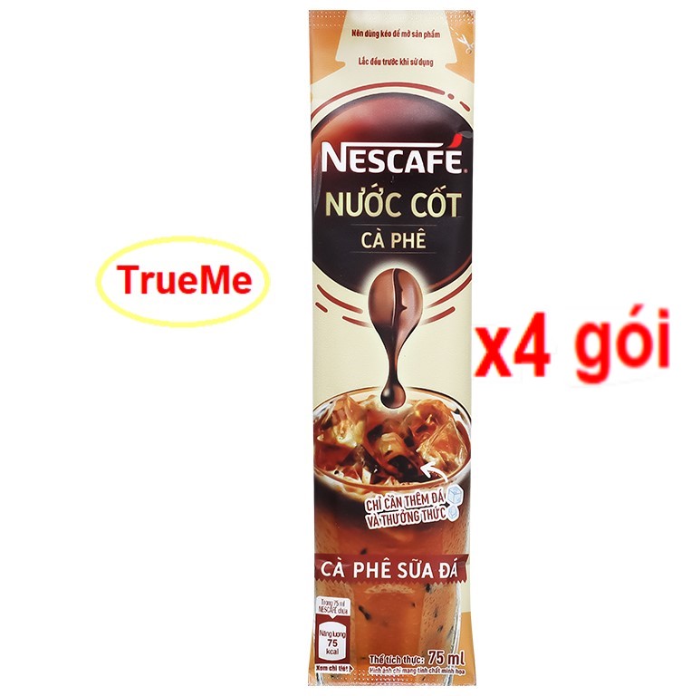  Bộ x4 gói nước cốt cafe Nescafe vị cà phê sữa đá  75ml gói  - Ca phe nuoc cot- cafe sữa đá - nuoc cot ca phe - coffee  - ca phe 3in1 - café 3in1 - ca phe hoa tan - café pha san - nessua75 trueme truemenews LazadaTrueMe 
