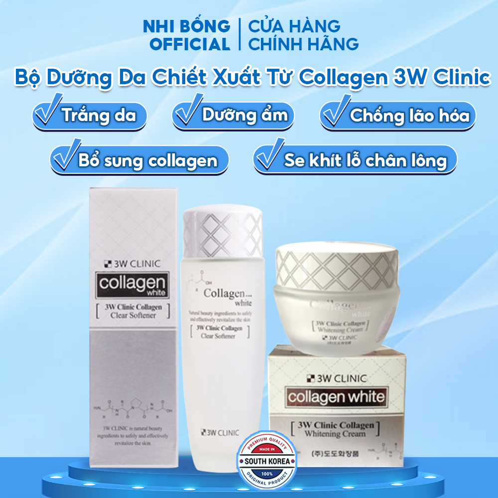 Bộ Chăm Sóc Da Skincare Collagen 3W Clinic Hàn Quốc Chiết Xuất Tinh Chất Collagen Giúp Trắng Da Dưỡng Ẩm Chống Lão Hóa [ Nước Hoa Hồng + Kem Dưỡng ]