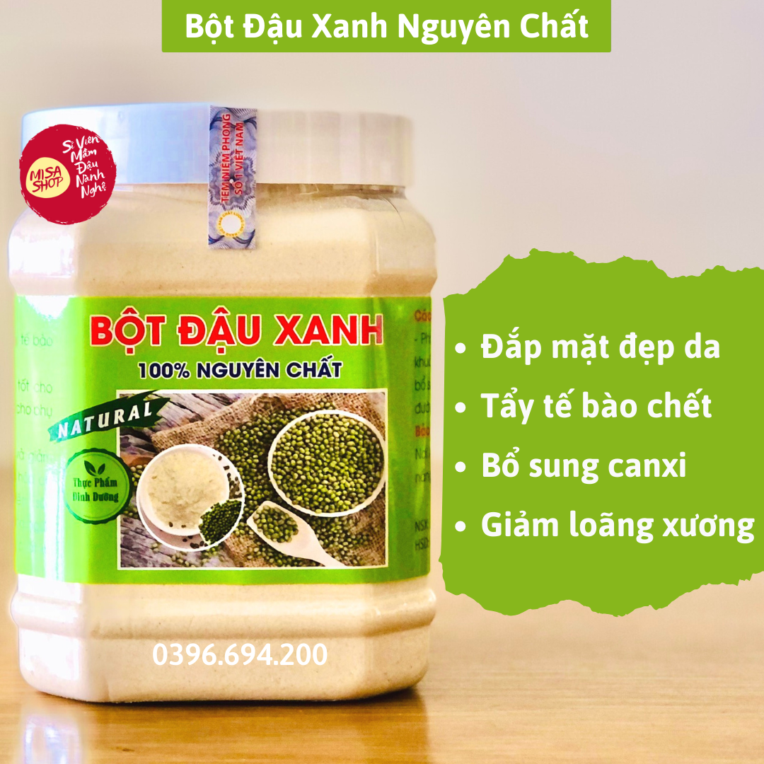 Hộp 500g bột đậu xanh rang nguyên chất đắp mặt đẹp da, uống bổ sung chất