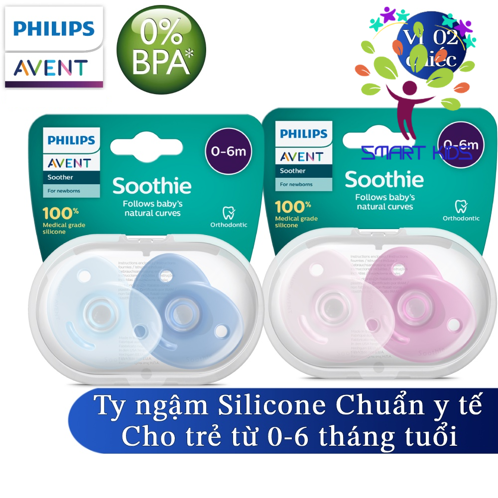 Bộ 2 ty ngậm silicone Soothie Philips Avent cho trẻ từ 0-6 tháng tuổi