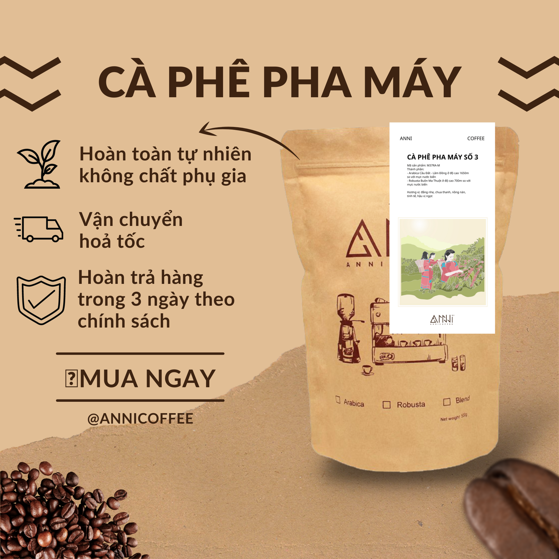Cà Phê Pha Máy Số 3 Buôn Mê Thuột - Lâm Đồng - ANNI COFFEE