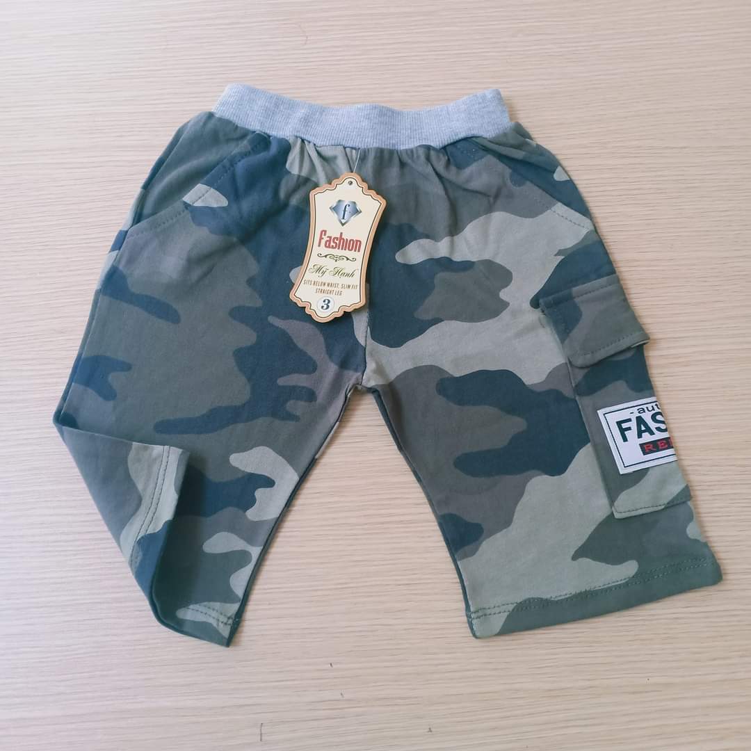 Quần Short Bé Trai Hoạ Tiết Rằn Ri Phong Cách Chú Bộ Đội Chất Liệu 100% Cotton Tạo Cảm Giác Thoải Mái Cho Bé