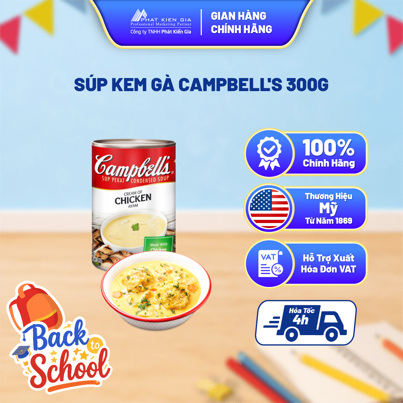 Súp Kem Gà Campbell's 300g - Thương Hiệu Mỹ, SX Malaysia | Campbell's Condensed Soup Cream of Chicken 300g