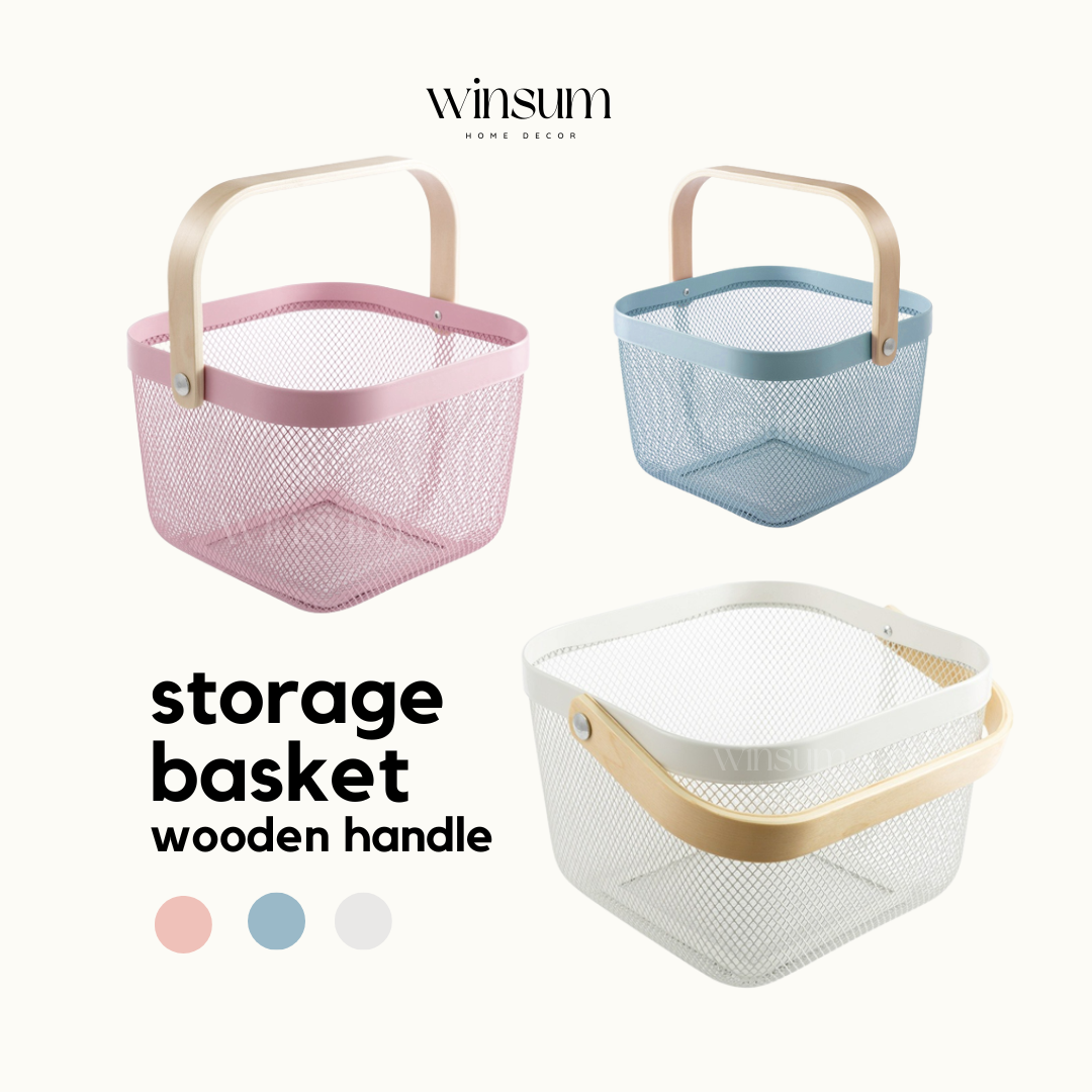 Giỏ Đựng Đồ Dùng, Mỹ Phẩm Quai Gỗ Kiểu Dáng IKEA - Winsum.decor