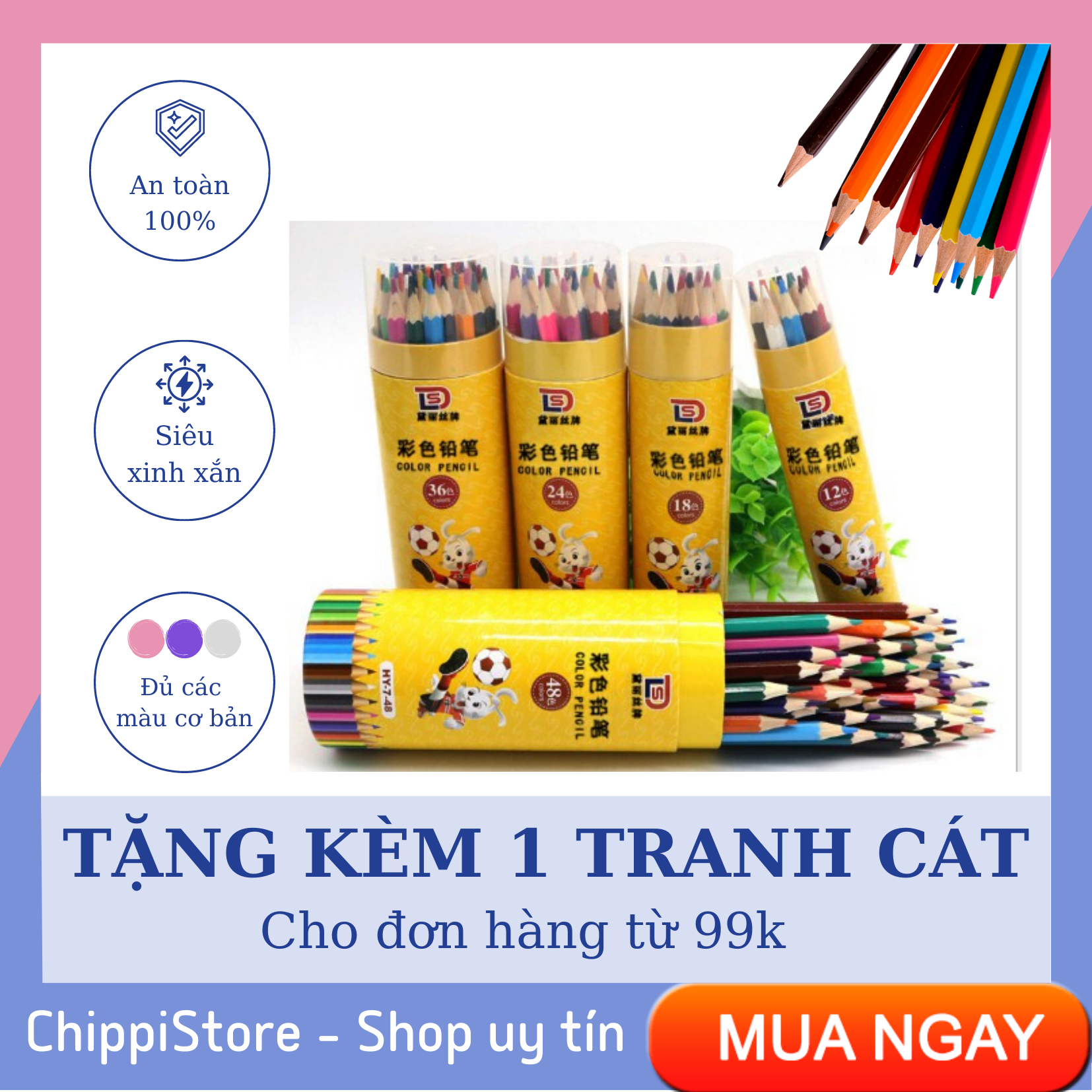 Combo bút chì màu cho bé, lọ 12, 18, 36 màu khác nhau siêu xinh ngộ nghĩnh