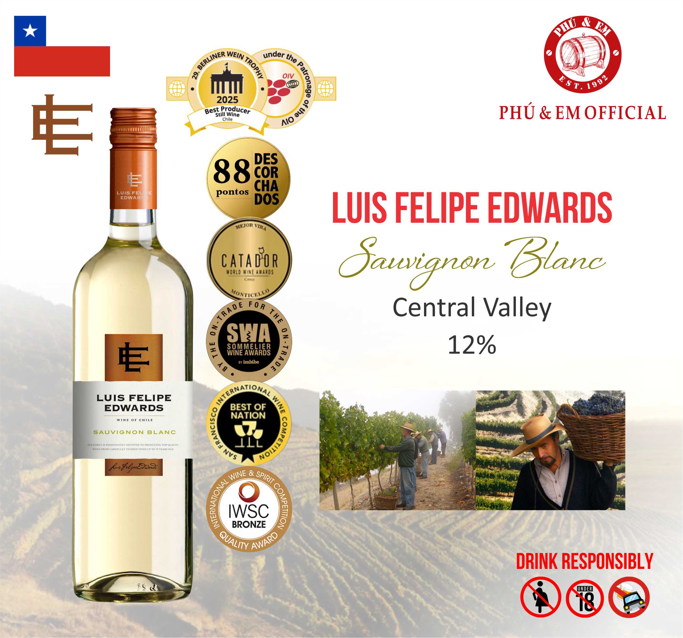 Rượu Vang Trắng Chile Luis Felipe Edwards Sauvignon Blanc