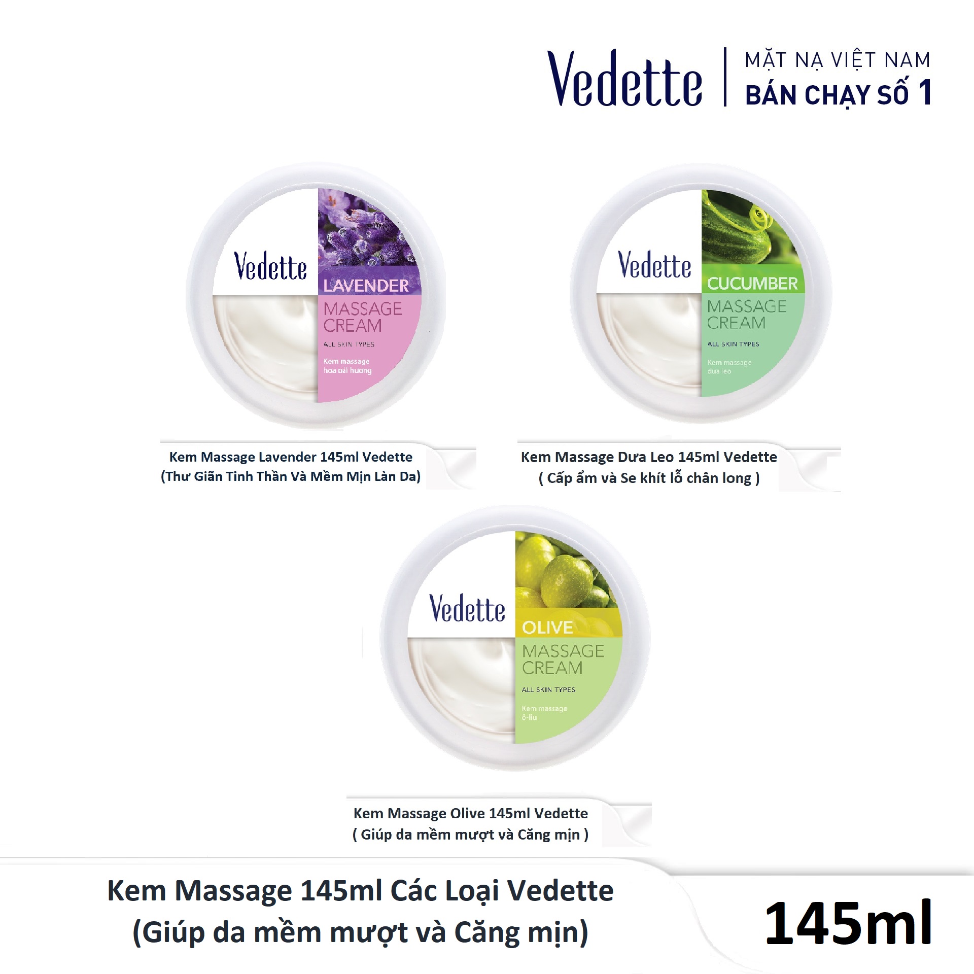 Kem Massage 145ml Các Loại Vedette  - Giúp da mềm mượt và Căng mịn