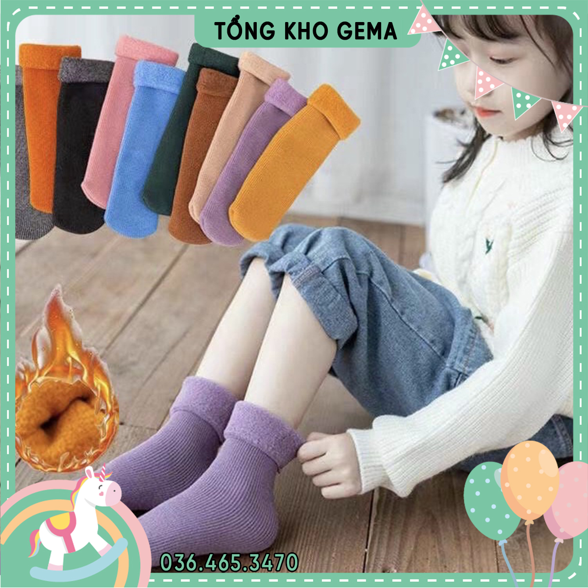 Combo 5 đôi tất lót lông cho bé trai, tất cho bé gái siêu ấm
