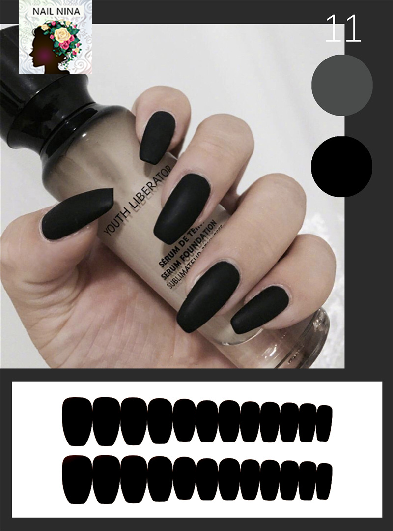 Bộ 24 móng tay giả Nail Nina trang trí màu đen đáng yêu mã 11【Tặng kèm dụng cụ lắp】