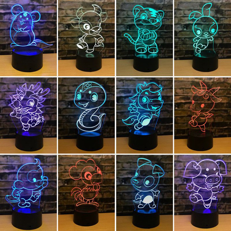 Đèn ngủ 3D 12 con giáp - đèn trang trí