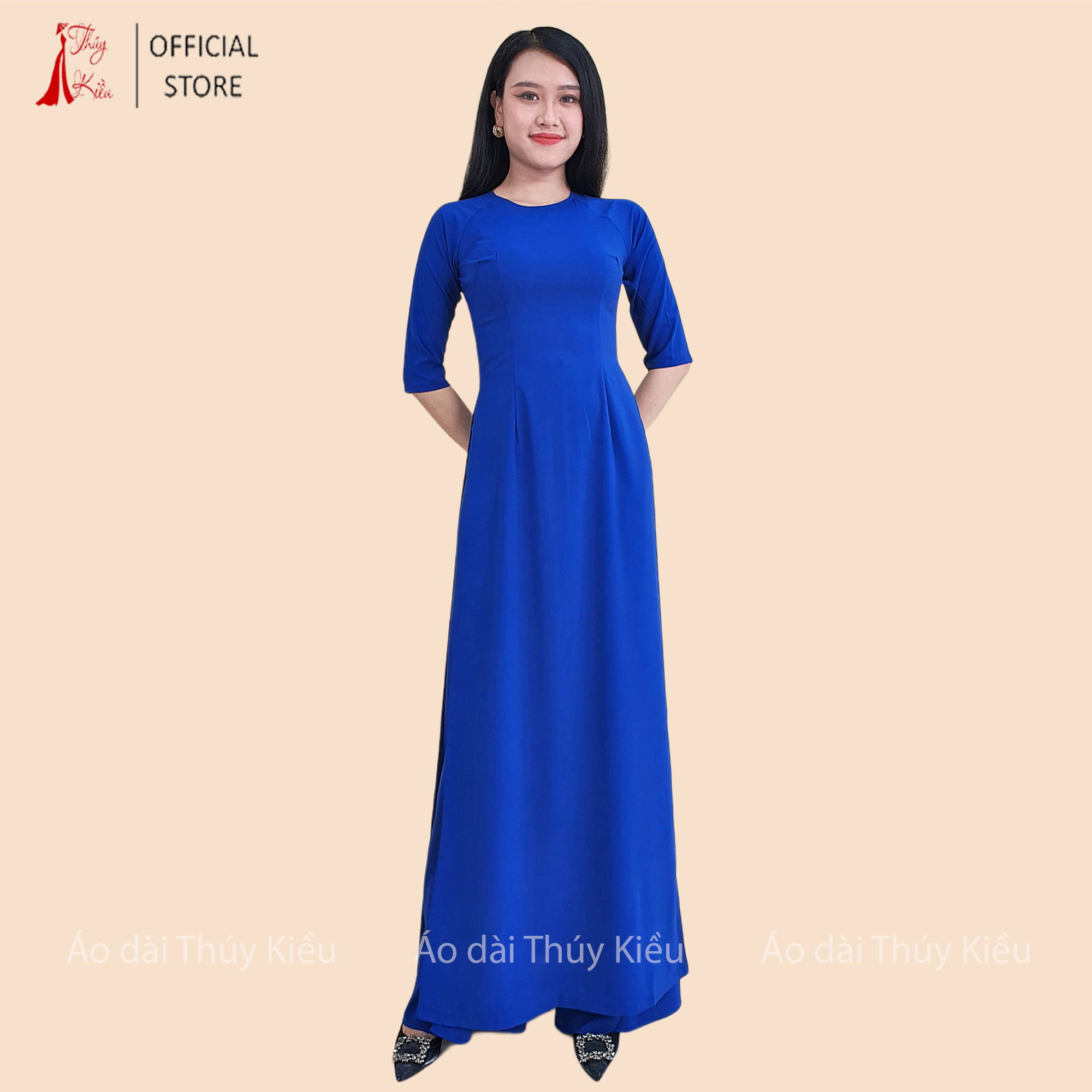 Áo dài Thúy Kiều trơn lụa Nhật màu xanh coban K6 ❤️FREESHIP❤️ mềm mại, co giãn, thấm hút mồ hôi, áo dài truyền thống, áo dài giá rẻ