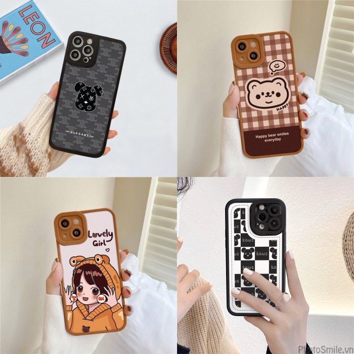 Ốp lưng iphone bear cạnh vuông bảo vệ camera